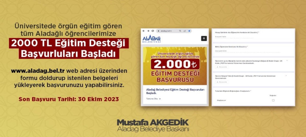 ALADAĞ BELEDİYESİNDEN ÖĞRENCİLERE BURS DESTEĞİ