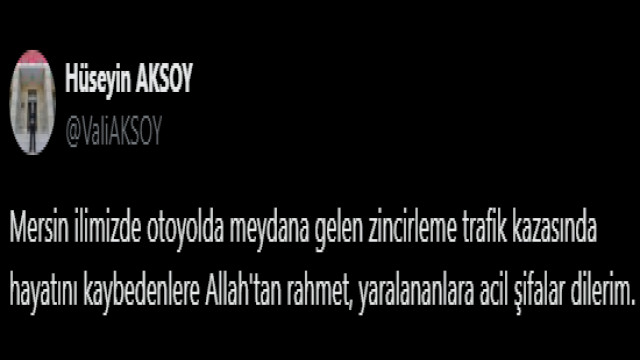 Eskişehir Valisi’nden Mersin’deki kazayla ilgili taziye mesajı