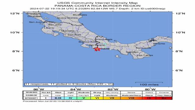 Panama-Kosta Rika sınırında 5.7 büyüklüğünde deprem