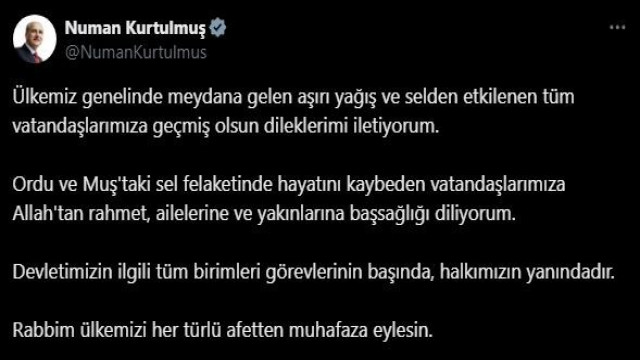 TBMM Başkanı Kurtulmuş: ”Devletimizin ilgili tüm birimleri görevlerinin başında, halkımızın yanındadır”