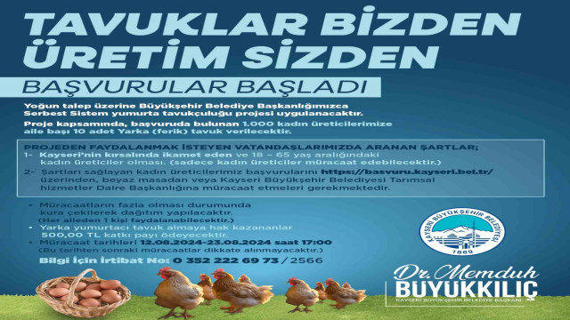 Büyükşehir’in Serbest Sistem Yumurta Tavukçuluğu Projesi’ne müracaatlar başladı