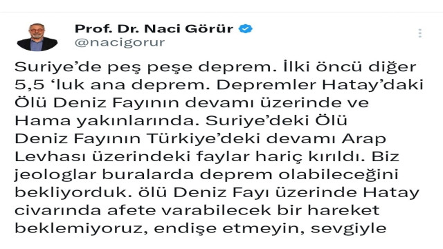 Deprem uzmanı Naci Görür’den ”endişe etmeyin” açıklaması