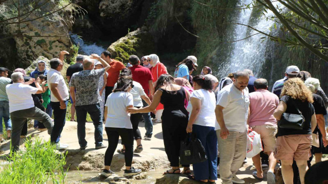 Sıcaktan kaçan şelalede serinledi