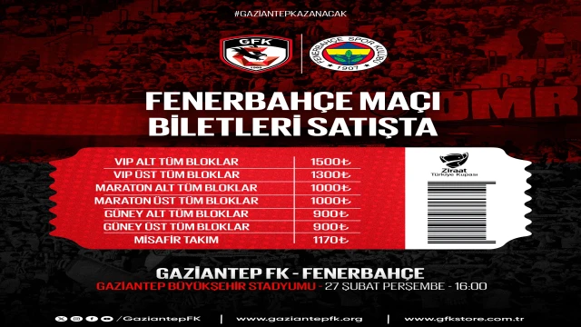 Gaziantep FK - Fenerbahçe maçı biletleri satışta